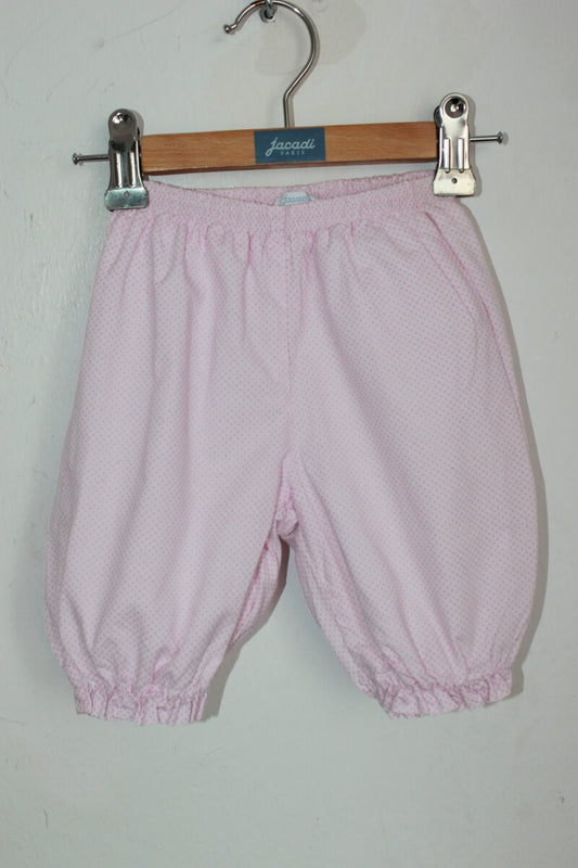 tweedehands katoenen witte lange broek met roze stipjes in maat 62 voor een baby meisje van jacadi