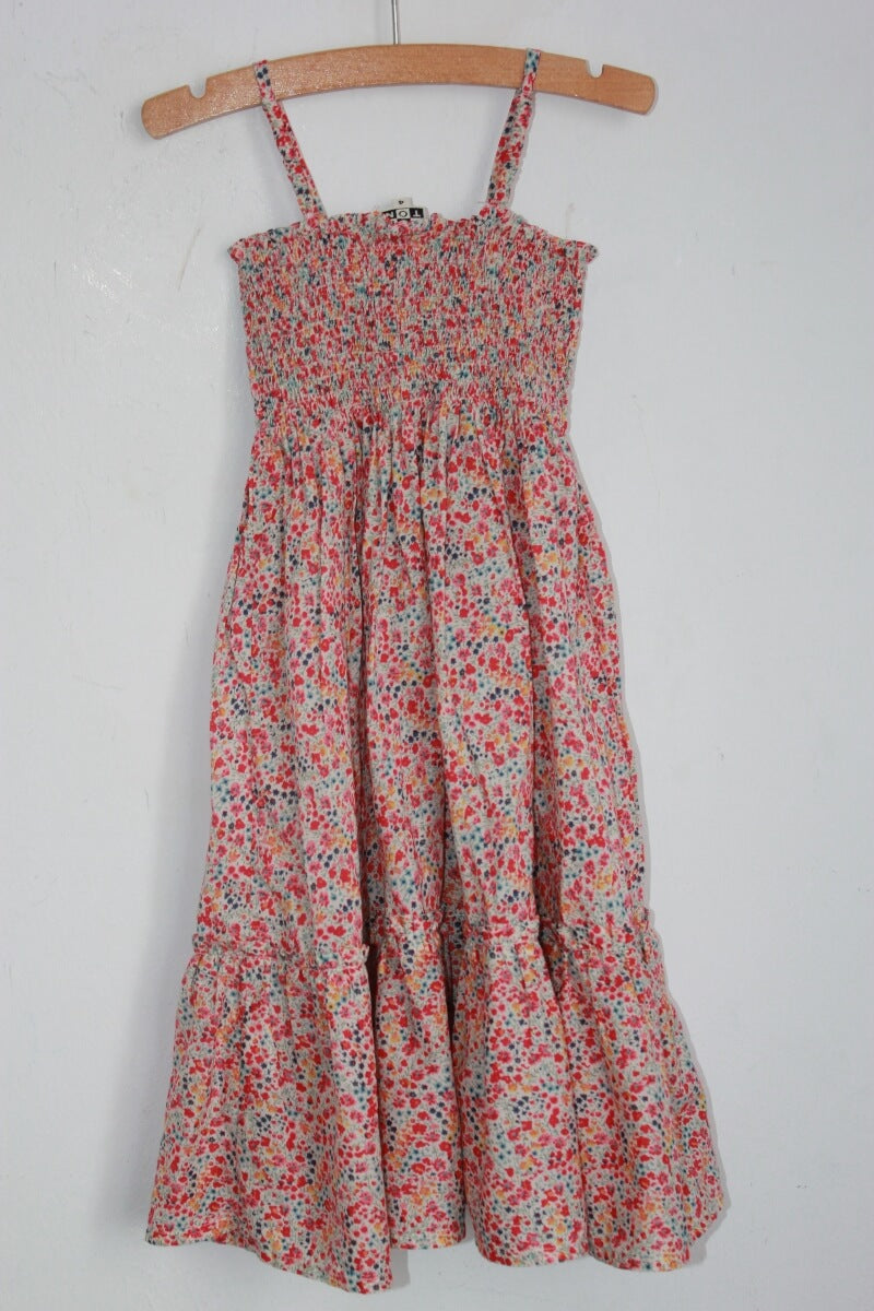 tweedehands katoenen zomerse liberty jurk in multicolour met schouderbandjes, maat 104 van bonton