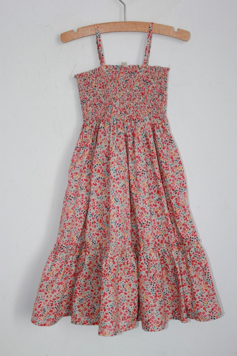tweedehands katoenen zomerse liberty jurk in multicolour met schouderbandjes, maat 104 van bonton