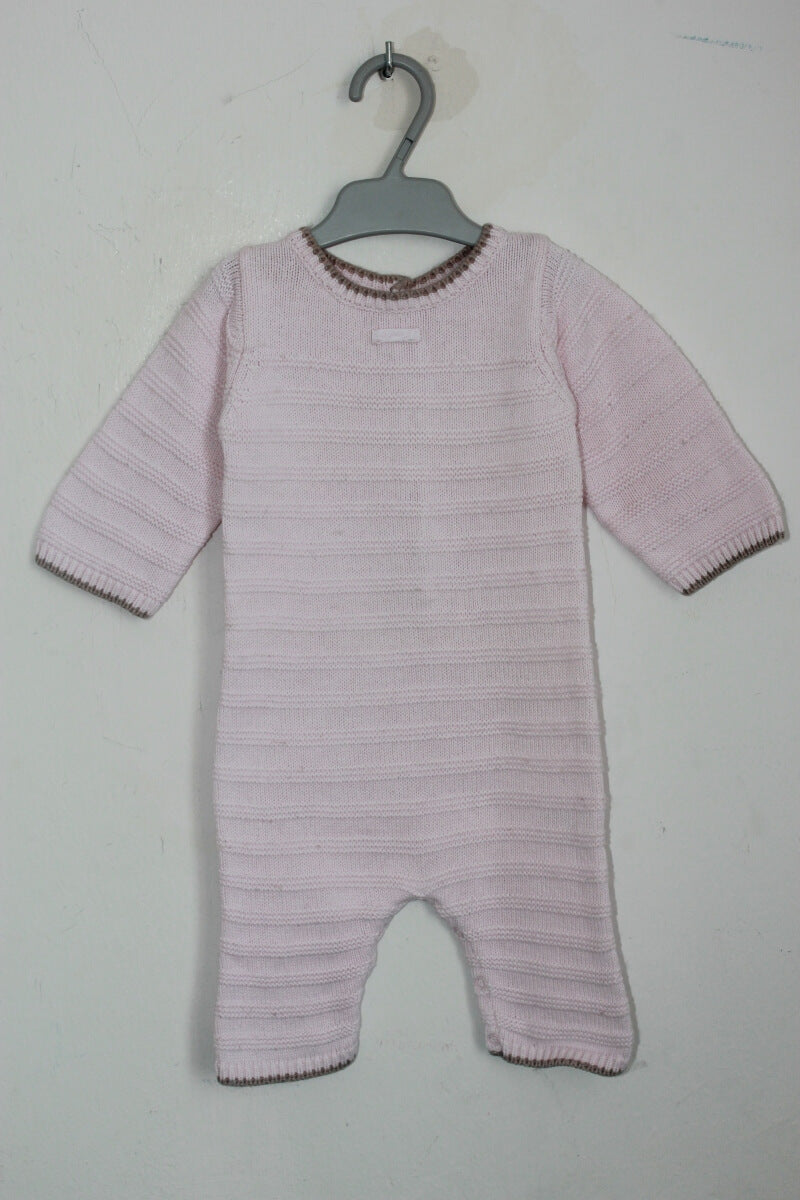 tweedehands katoenen roze gebreide playsuit met lange mouwen in maat 68 voor een baby meisje van jacadi