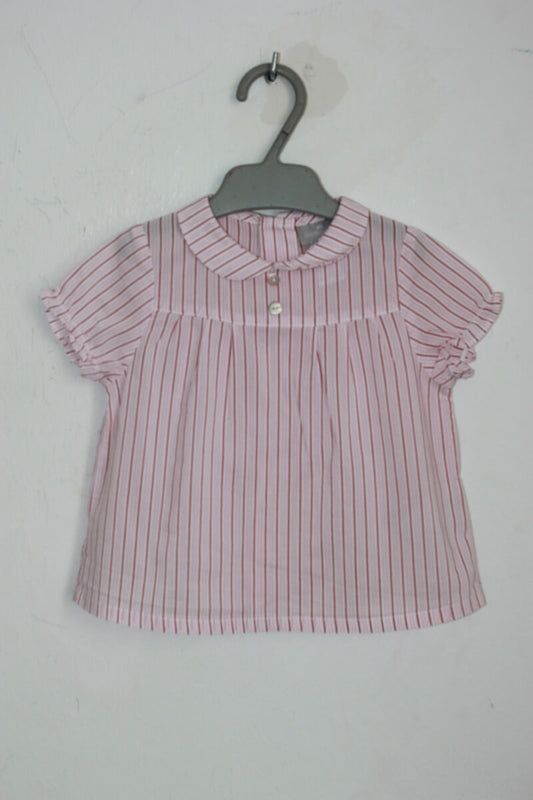 tweedehands rood met roze gestreepte blouse met korte mouwen in maat 68 voor een baby meisje van cyrillus