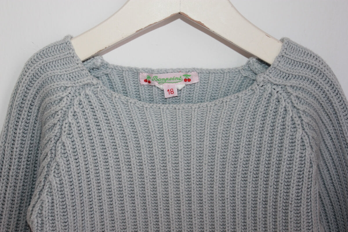 tweedehands grijsblauwe unisex trui van bonpoint in maat 80 voor een baby