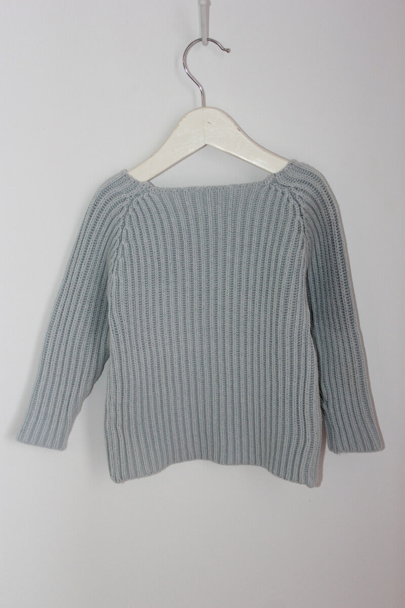 tweedehands grijsblauwe unisex trui van bonpoint in maat 80 voor een baby