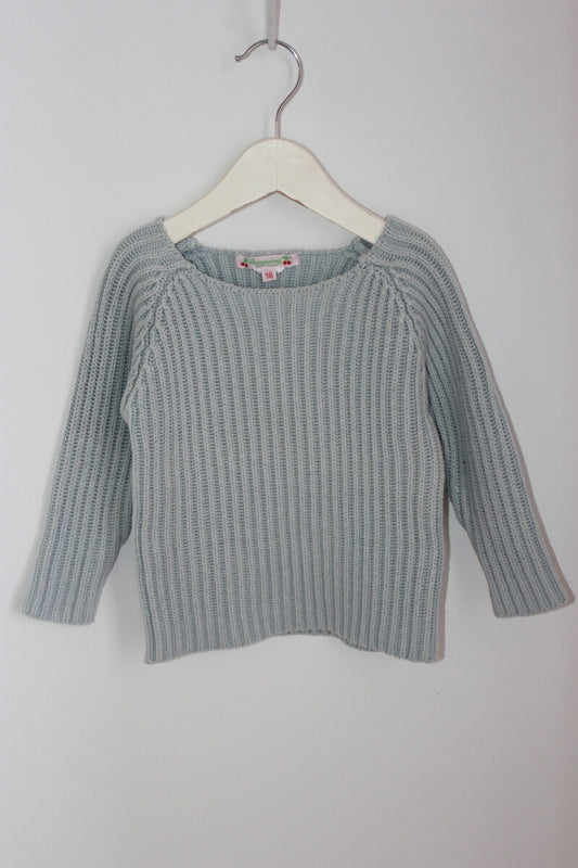 tweedehands grijsblauwe unisex trui van bonpoint in maat 80 voor een baby