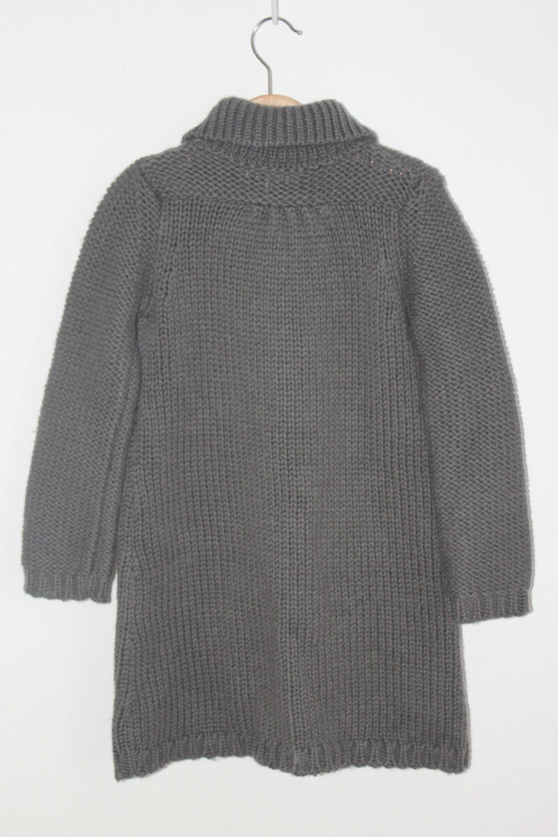 tweedehands warm grijs lang vest van bonpoint in maat 128 voor een meisje