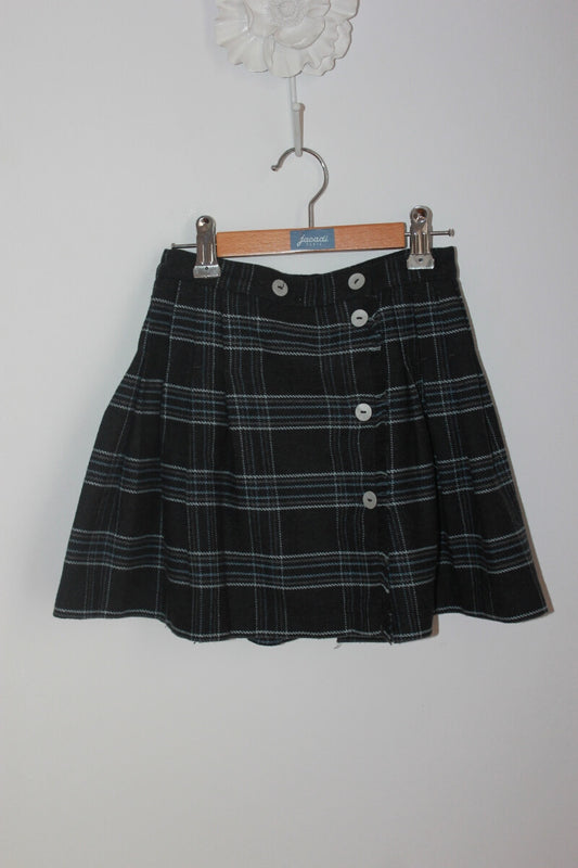 tweedehands winterse grijs met blauw geruite plooirok in maat 116 van jacadi