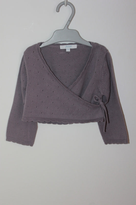 tweedehands katoenen mauve wikkel vestje in maat 74 voor een baby meisje van jacadi