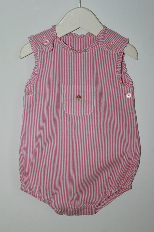 tweedehands katoenen mouwloze roze wit gestreepte zomerse playsuit in maat 62 van jacadi