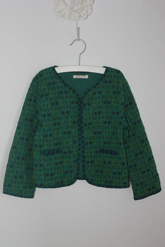 tweedehands katoenen groen gebloemd jasje (voor het tussenseizoen) van monoprix in maat 98-104 voor een meisje