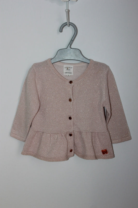 tweedehands roze vest met glitter en volant van carrément beau in maat 62 voor een baby meisje