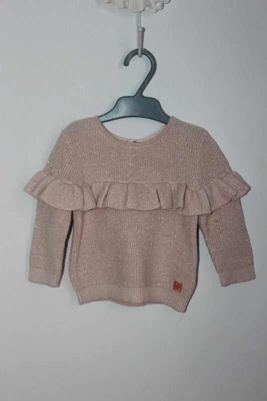 tweedehands roze trui met een glittertje en een volant van carrément beau in maat 68 voor een baby meisje