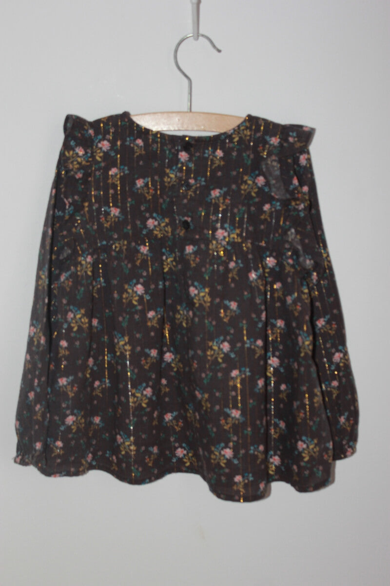 tweedehands liberty blouse in multicolour met volants en lange mouwen van bonton in maat 110-116