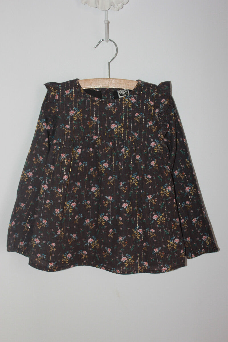 tweedehands liberty blouse in multicolour met volants en lange mouwen van bonton in maat 110-116