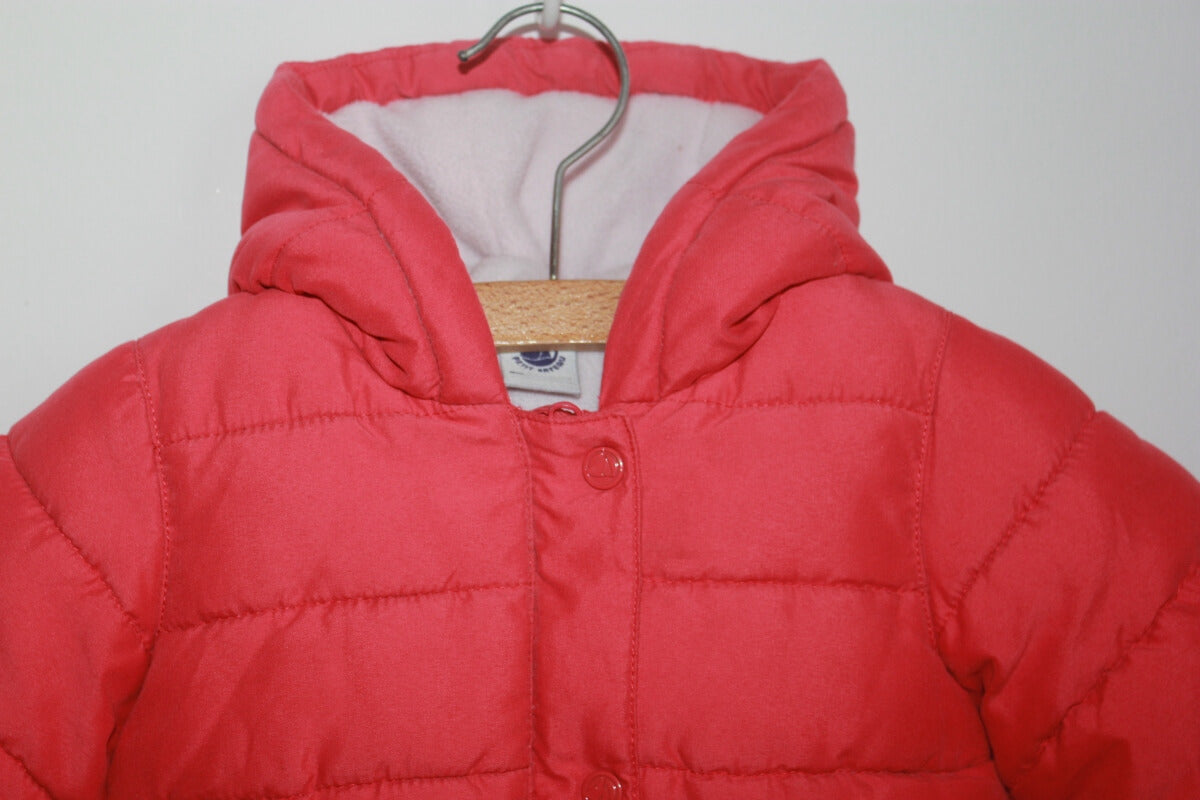 tweedehands donkerroze warme jas met capuchon van petit bateau in maat 74