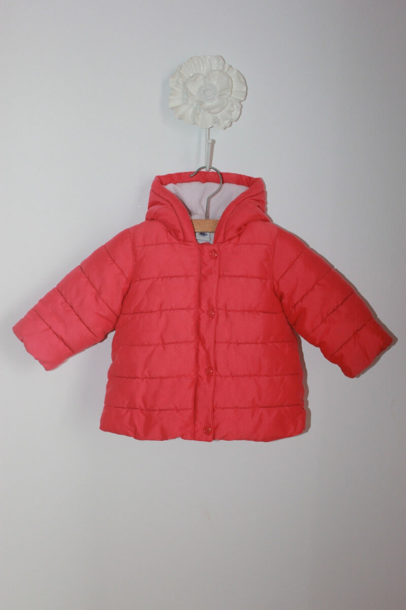 tweedehands donkerroze warme jas met capuchon van petit bateau in maat 74