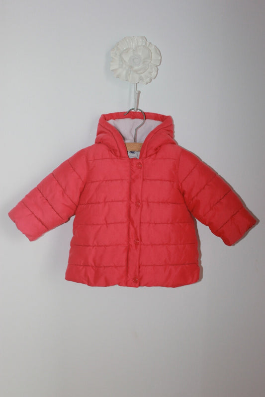 tweedehands donkerroze warme jas met capuchon van petit bateau in maat 74