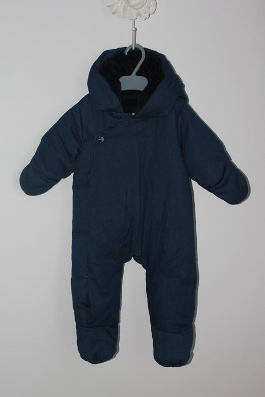 tweedehands unisex katoenen donkerblauw denim skipak met capuchon van jacadi in maat 68