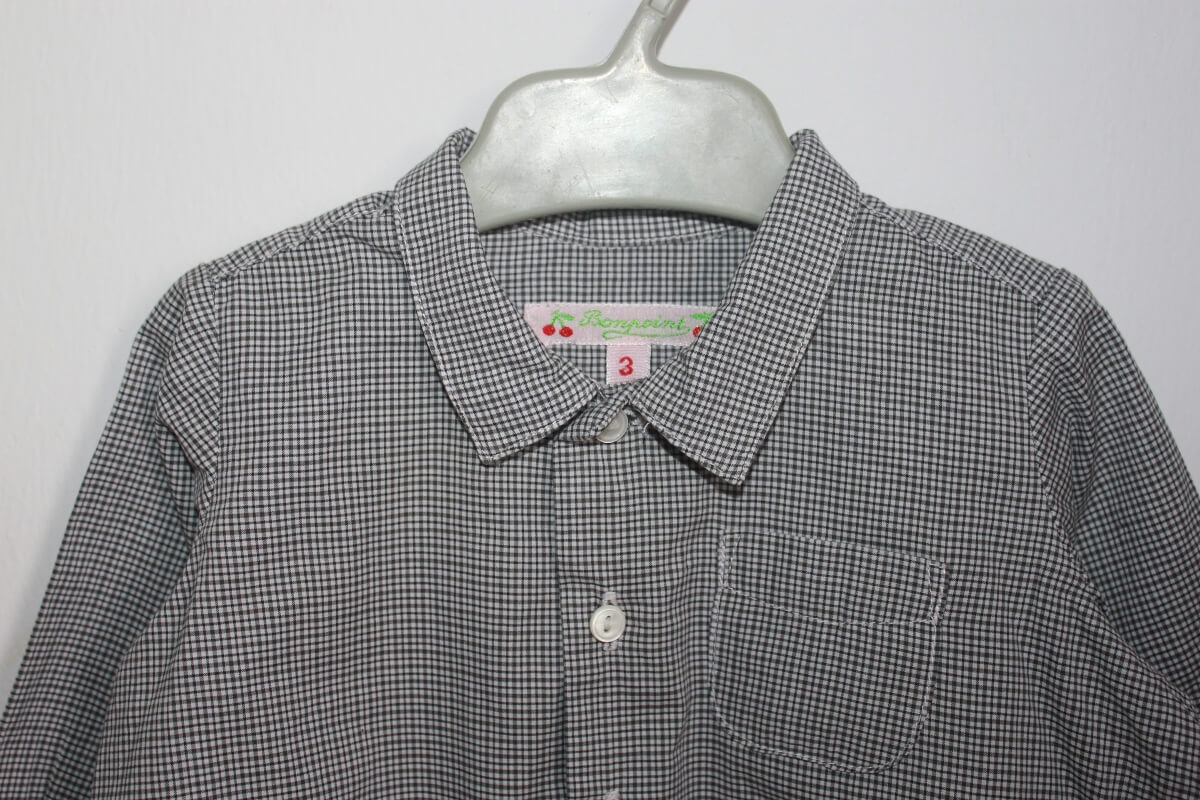 preloved grijs met wit geruit overhemd met lange mouwen van bonpoint in maat 62 voor een baby jongen