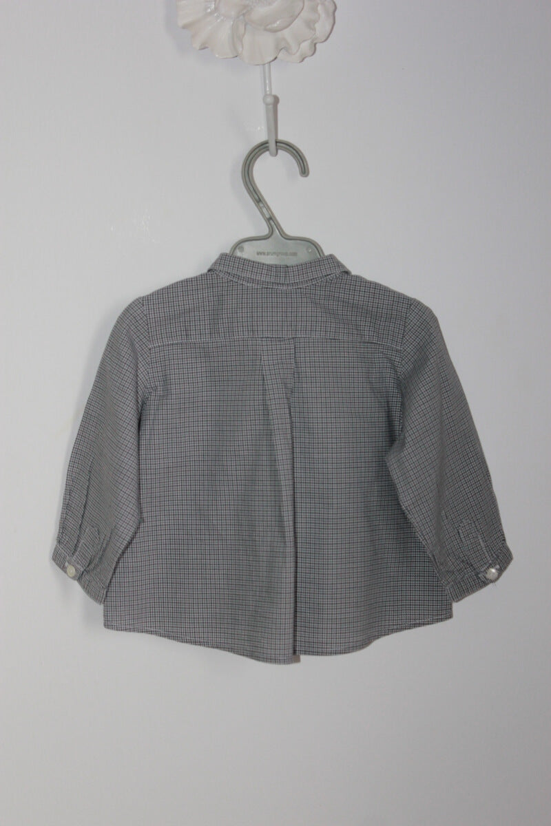 preloved grijs met wit geruit overhemd met lange mouwen van bonpoint in maat 62 voor een baby jongen