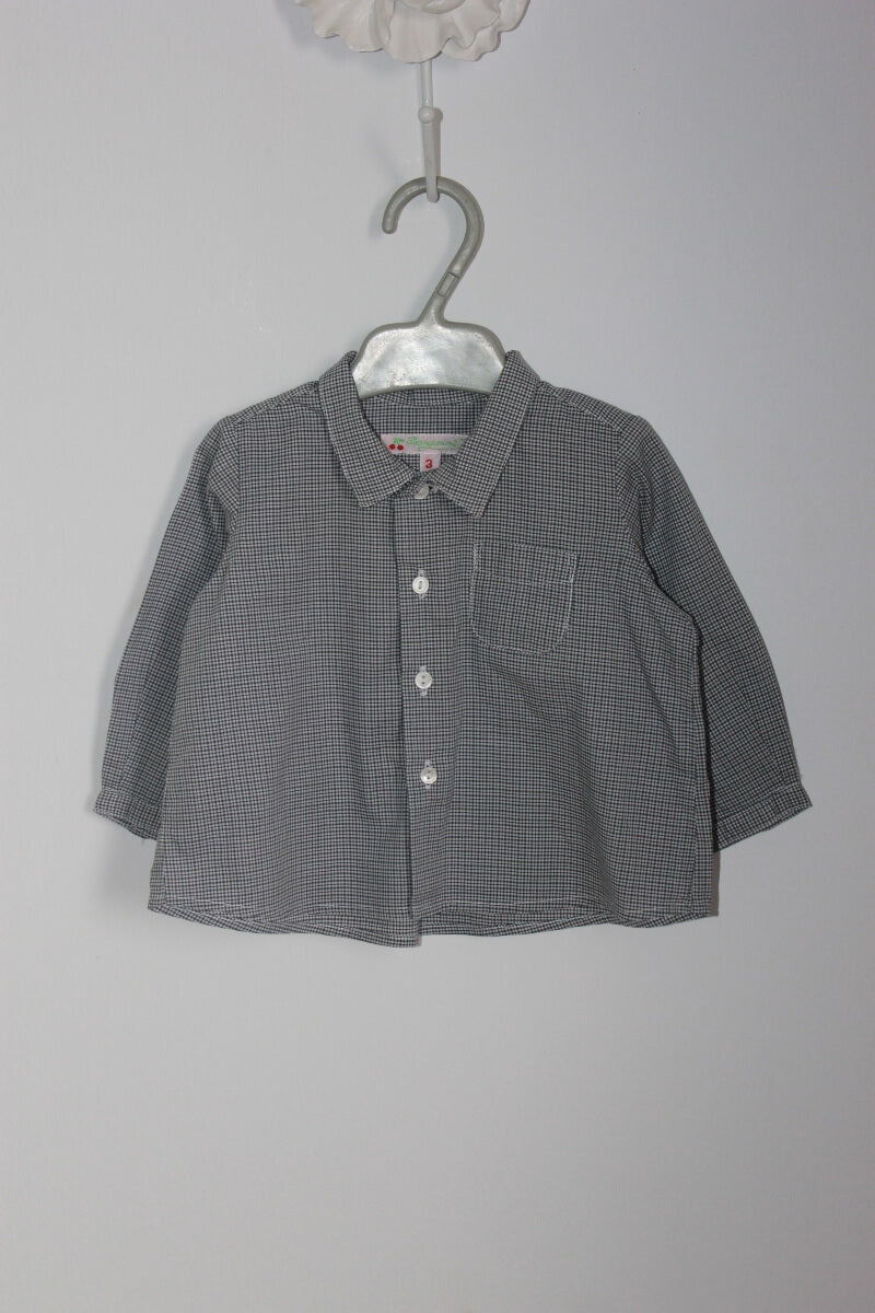 preloved grijs met wit geruit overhemd met lange mouwen van bonpoint in maat 62 voor een baby jongen