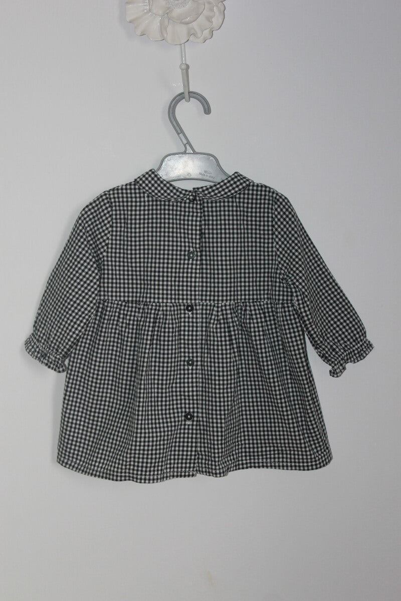 tweedehands zwart-wit geruite korte jurk met lange mouwen van eden et victor in maat 68