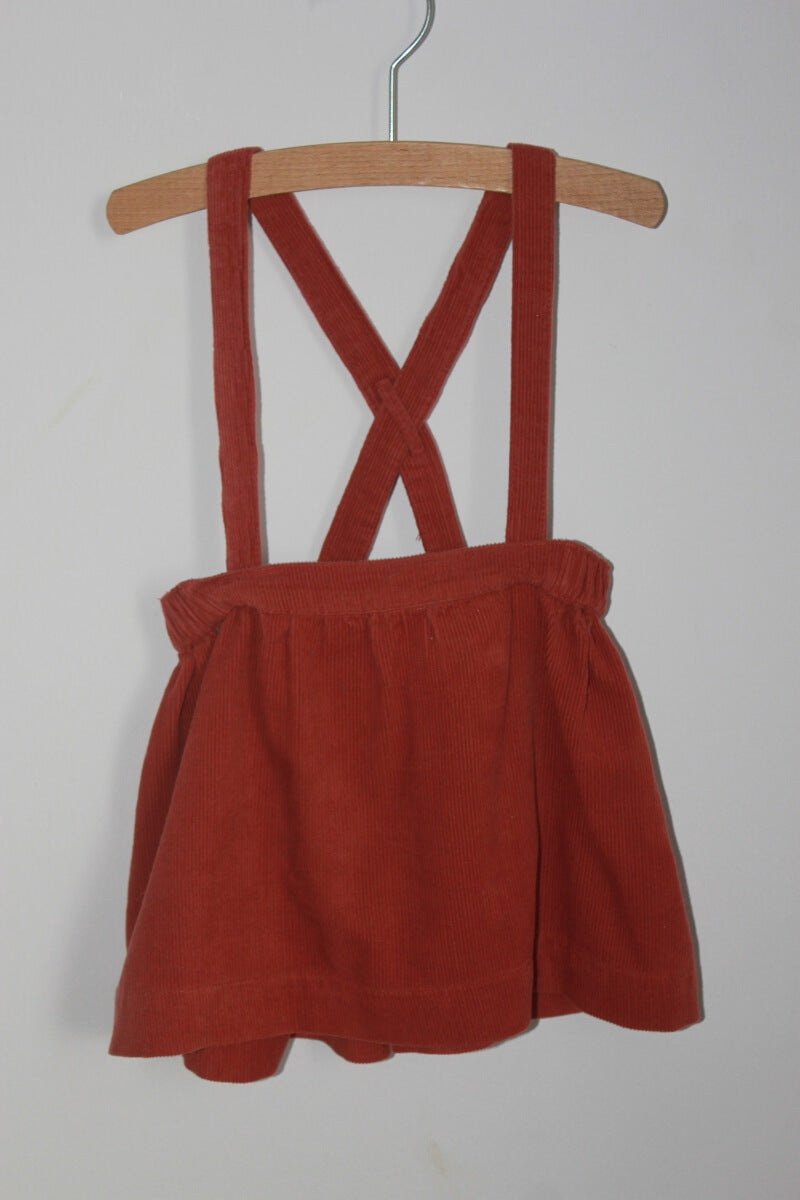 tweedehands katoenen roestbruine corduroy rok met schouderbanden in maat 80 van vert baudet