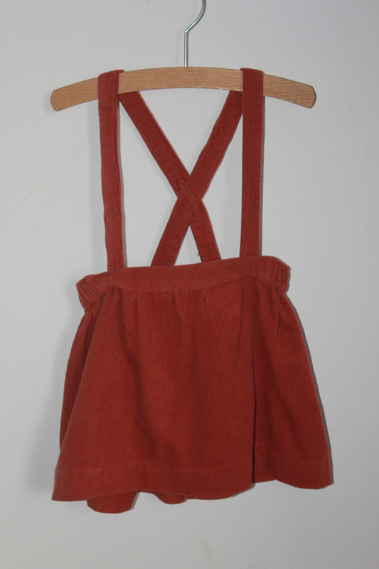 tweedehands katoenen roestbruine corduroy rok met schouderbanden in maat 80 van vert baudet