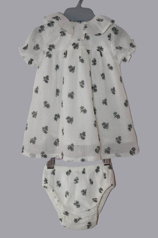 creme zomerse jurk met grijze bloemen en korte mouwen maat 62 baby nicoli