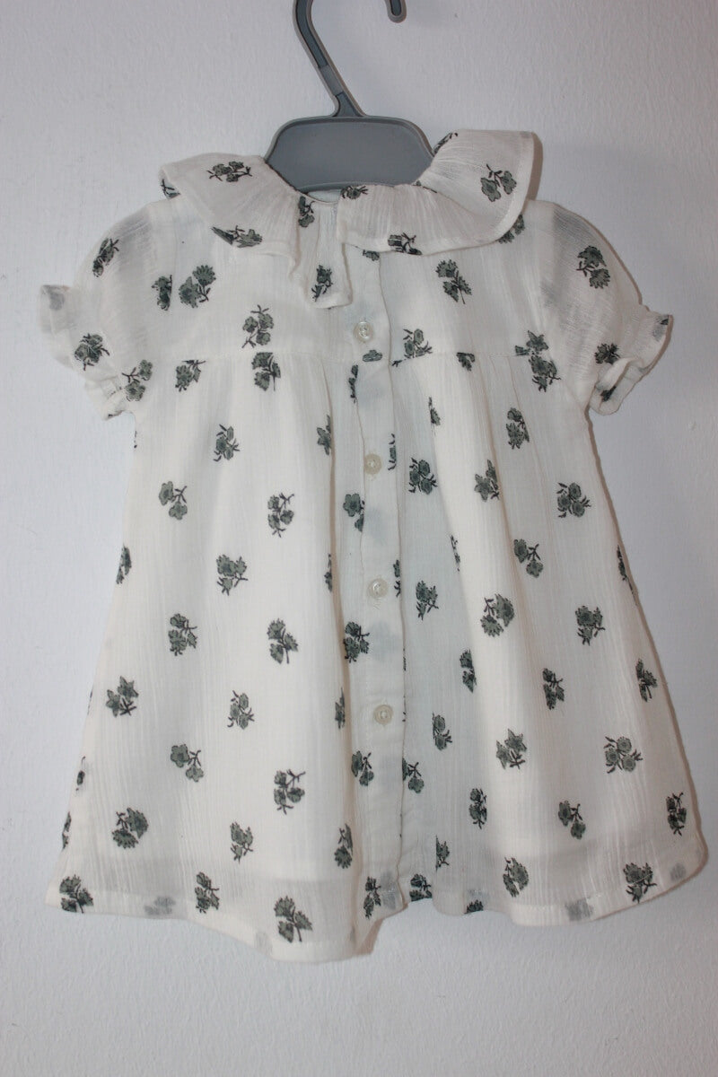 creme zomerse jurk met grijze bloemen en korte mouwen maat 62 baby nicoli