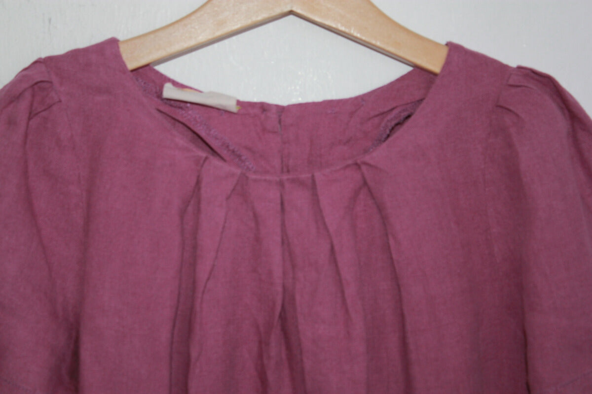 tweedehands-mauve-linnen-jurk-korte-mouwen-maat-140-monoprix