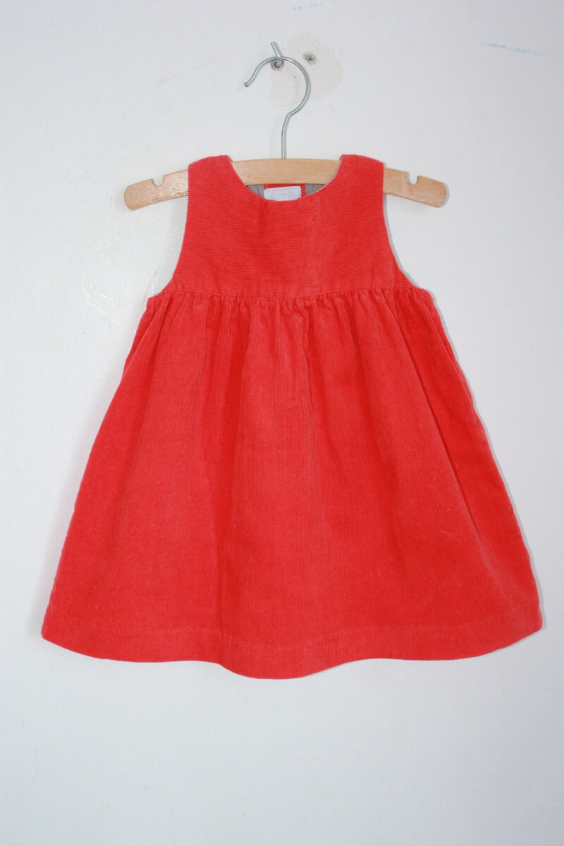 tweedehands-mouwloze-oranje-ribfluwelen-jurk-maat-68-baby-acanthe