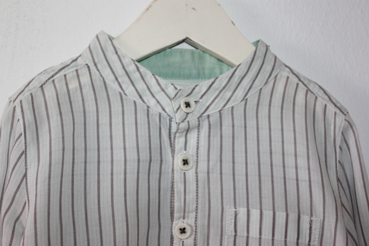 tweedehands-grijs-wit-groen-gestreept-overhemd-langemouwen-maat-98-jongen-stella-mc-cartney-gap