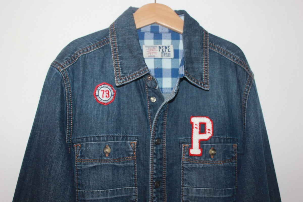 tweedehands-donkerblauw-jeans-overhemd-maat-164-unisex-pepe-jeans