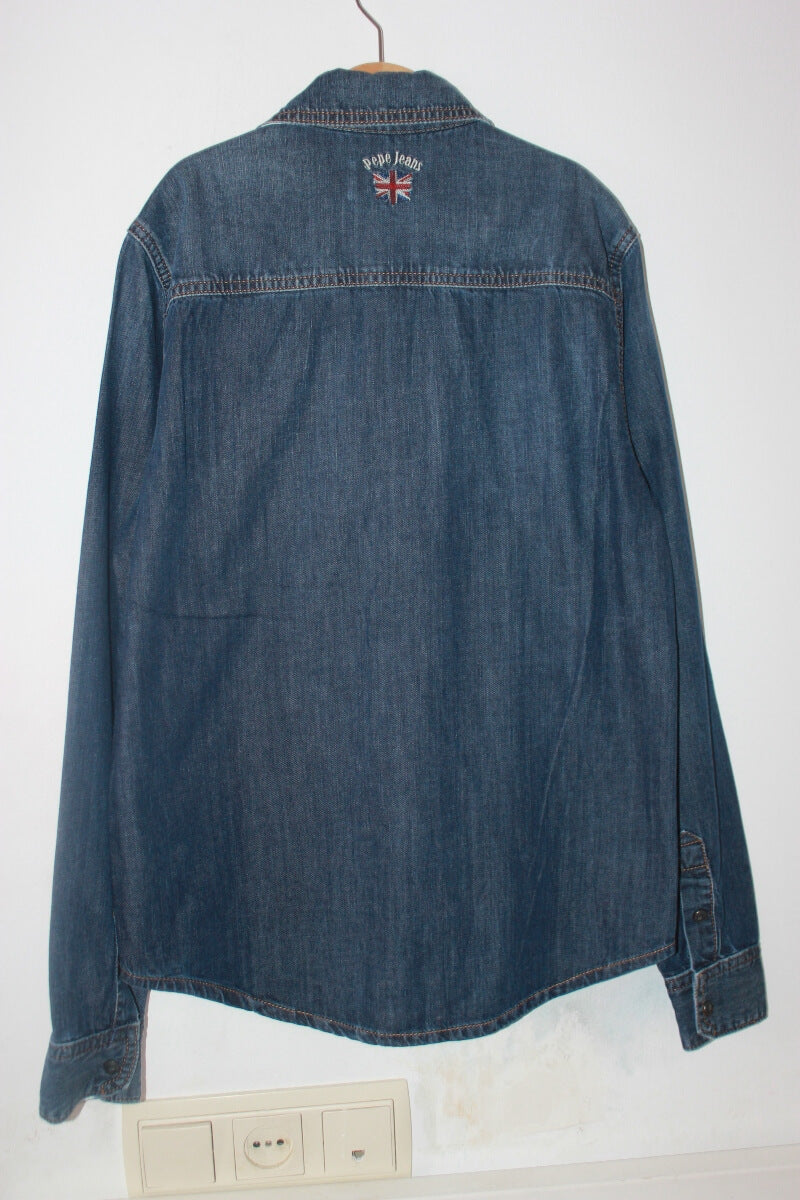 tweedehands-donkerblauw-jeans-overhemd-maat-164-unisex-pepe-jeans