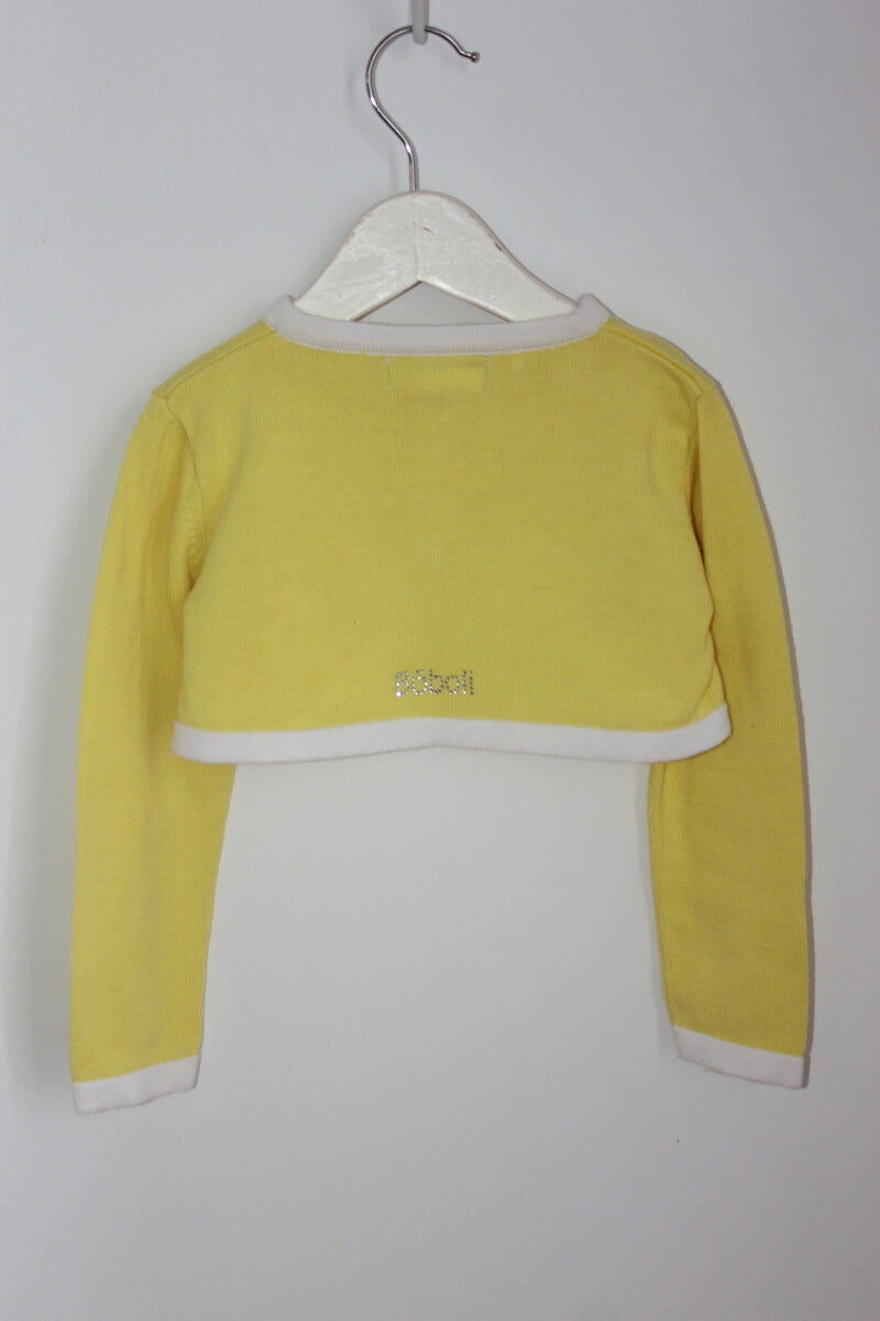 tweedehands geel met wit bolero vestje van boboli in maat 86 voor een baby meisje