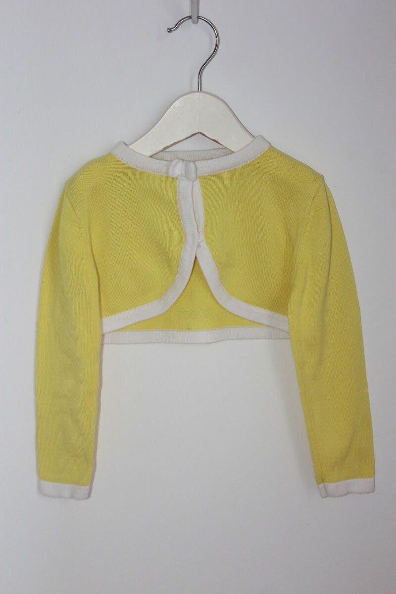 tweedehands geel met wit bolero vestje van boboli in maat 86 voor een baby meisje