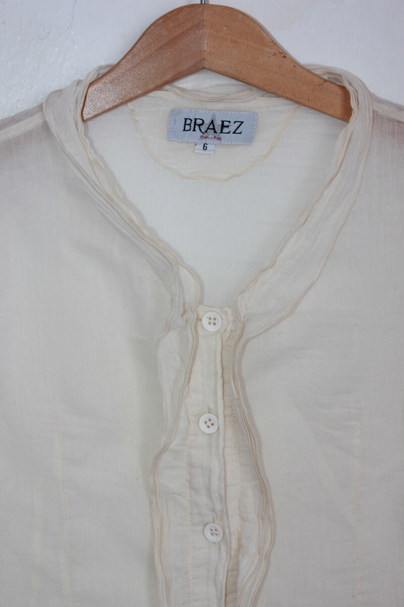 tweedehands katoenen creme blouse met lange mouwen in maat 116 van braez
