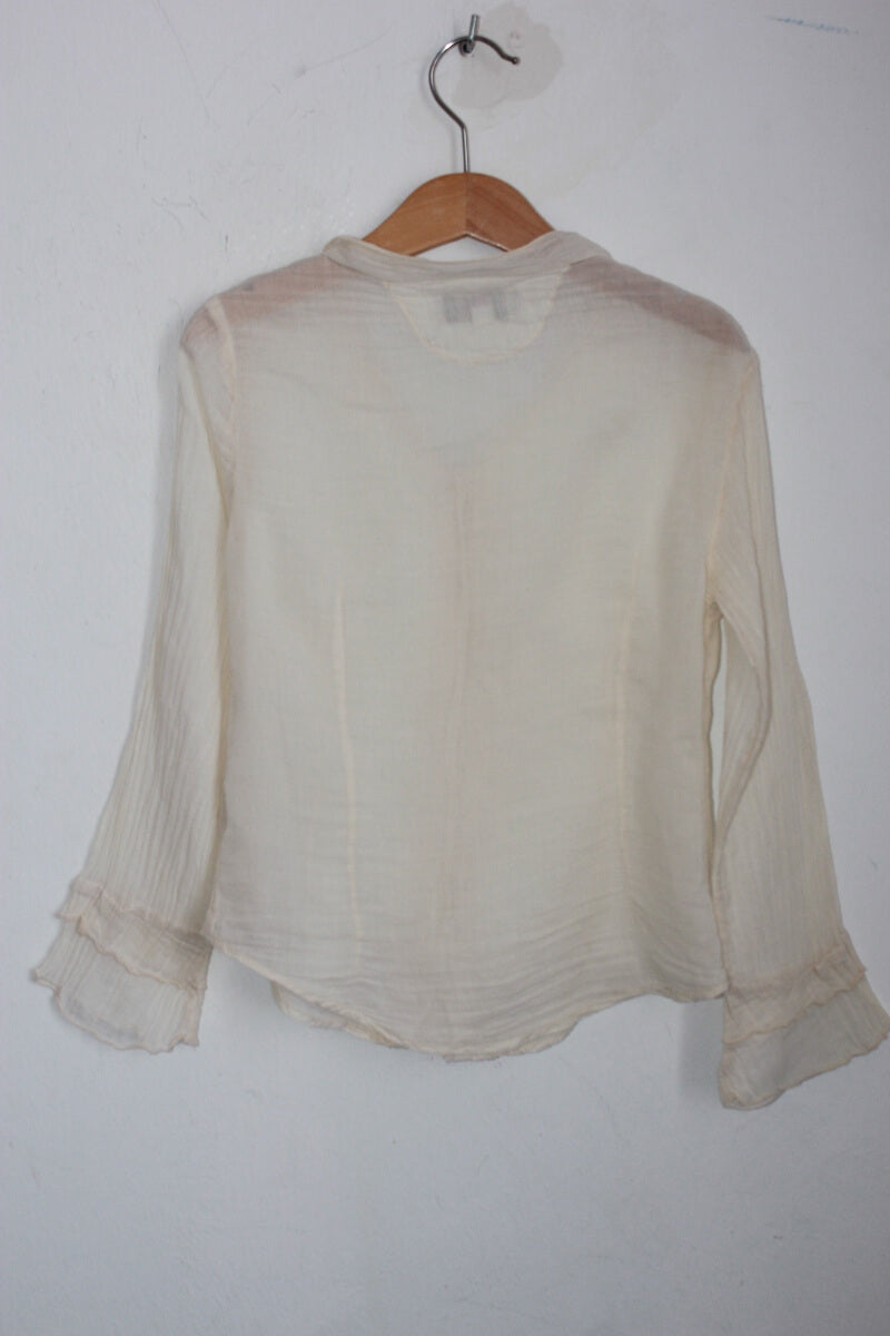 tweedehands katoenen creme blouse met lange mouwen in maat 116 van braez