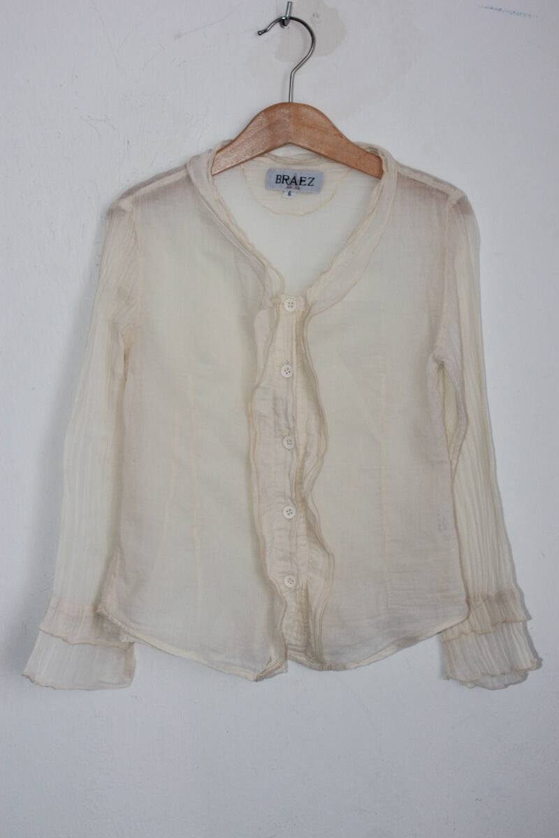 tweedehands katoenen creme blouse met lange mouwen in maat 116 van braez