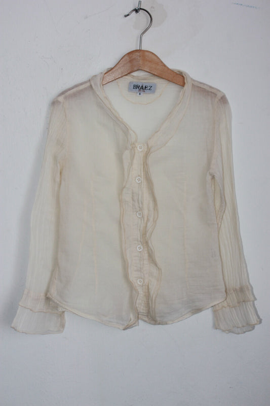 tweedehands katoenen creme blouse met lange mouwen in maat 116 van braez