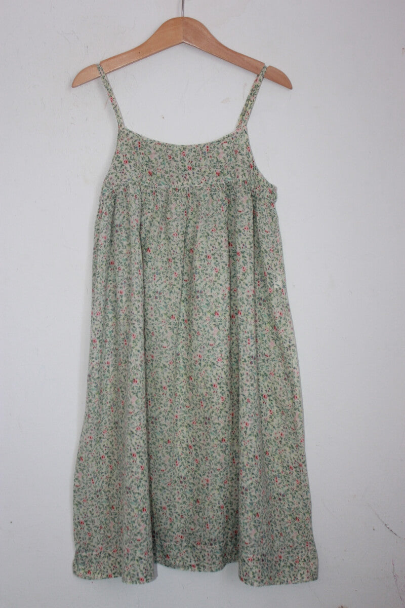 tweedehands katoenen zomerse gebloemde jurk in multicolour met spaghettibandjes in maat 128 van cfk