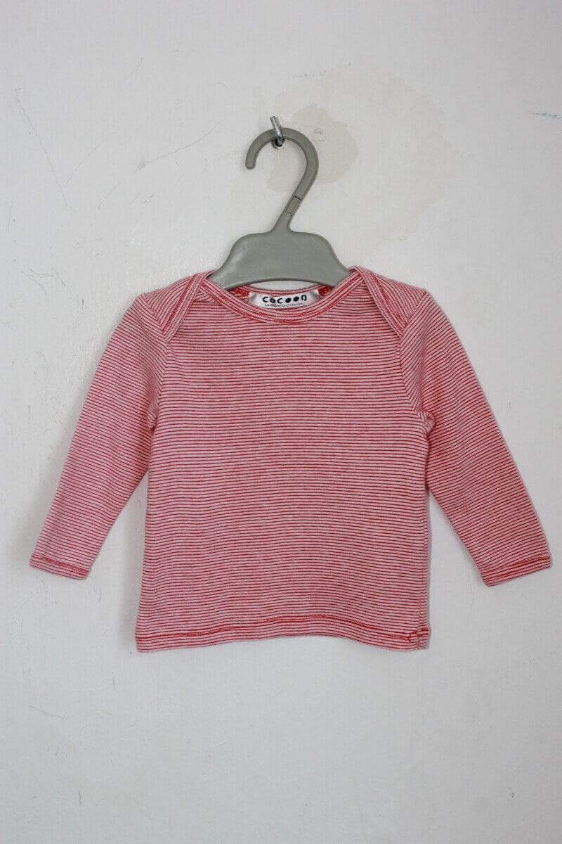 tweedehands unisex katoenen rood-wit gestreepte longsleeve in maat 62 van cocoon