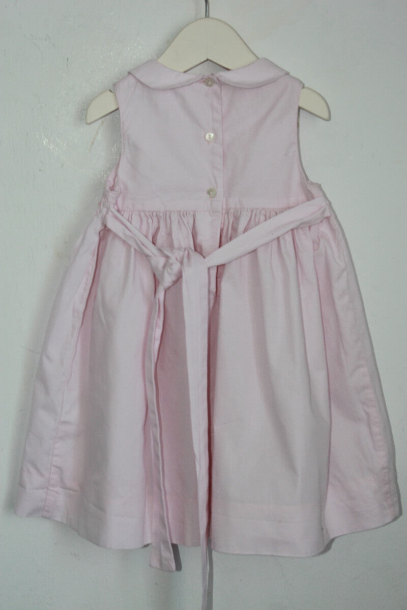 tweedehands katoenen zomerse mouwloze gesmockte roze jurk in maat 74 van cyrillus