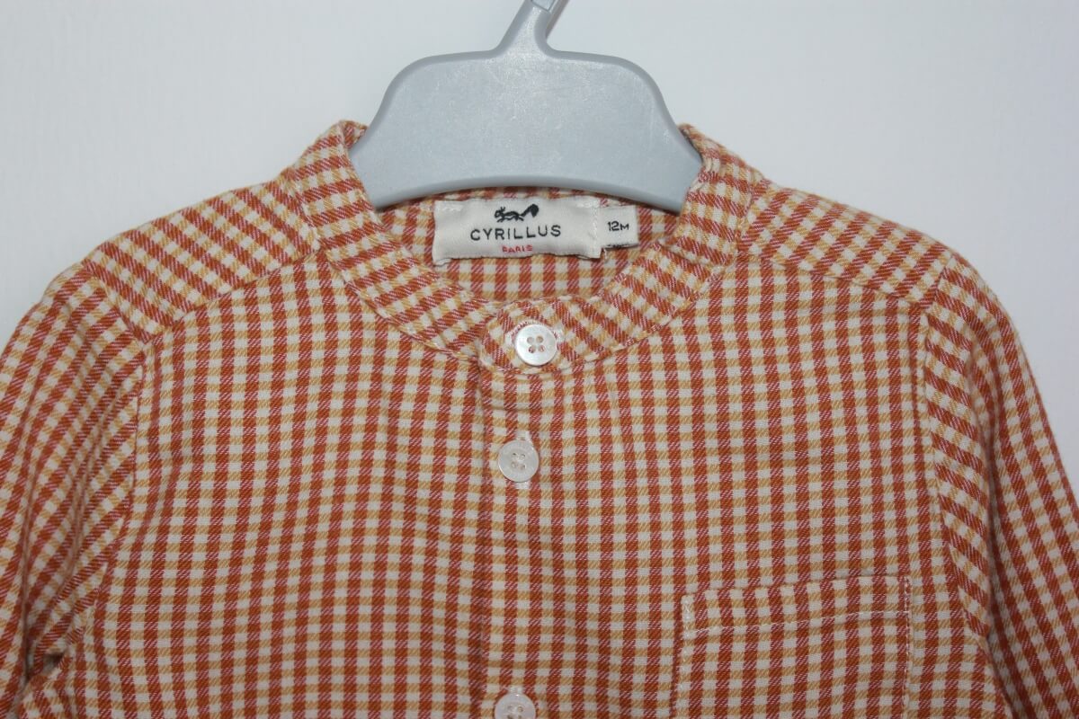 tweedehands geruit overhemd in ecru mosterdgeel en bruin met lange mouwen in maat 68 voor een baby jongen van cyrillus