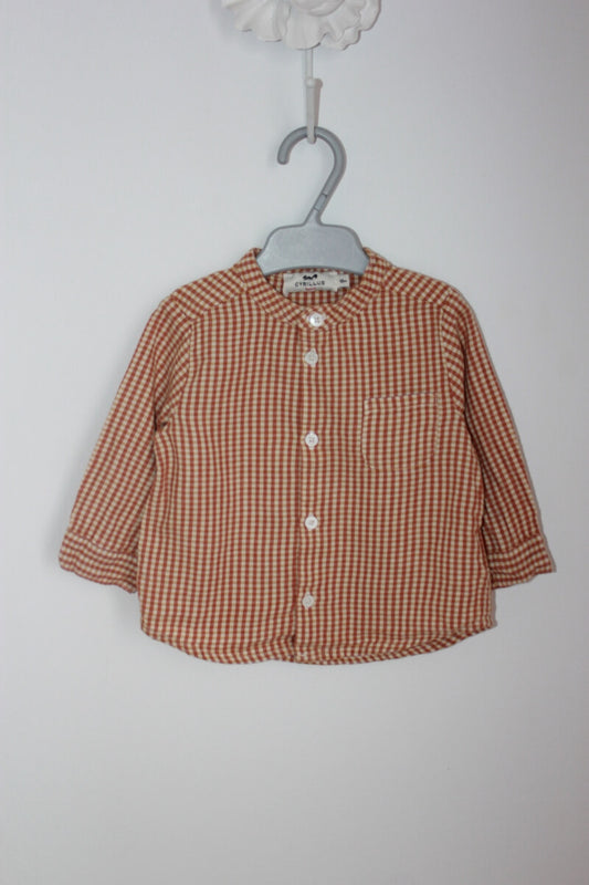 tweedehands geruit overhemd in ecru mosterdgeel en bruin met lange mouwen in maat 68 voor een baby jongen van cyrillus