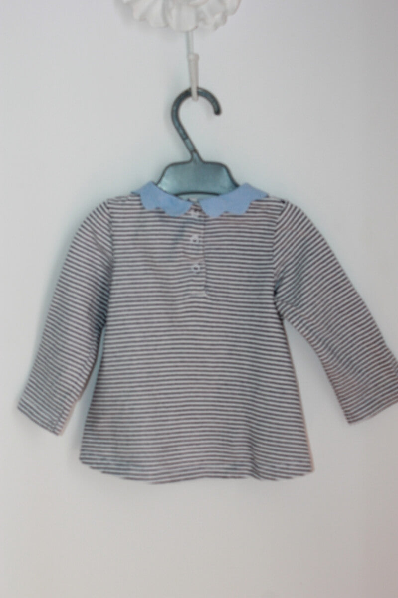 Tweedehands katoenen blauw en wit gestreepte longsleeve met kraagje in maat 68 voor een baby meisje van cyrillus