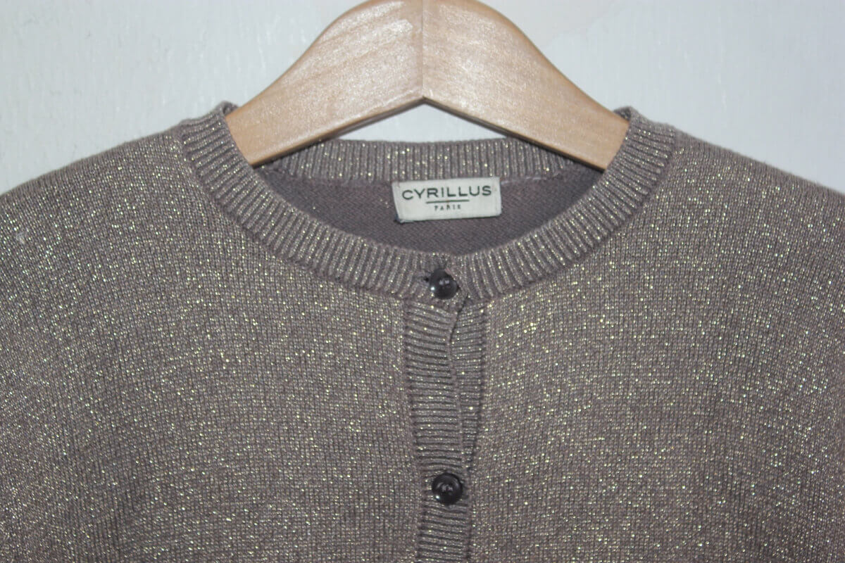 tweedehands bruin vest met gouden glitter van cyrillus in maat 128