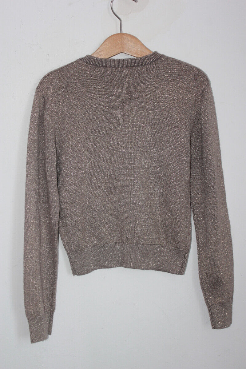 tweedehands bruin vest met gouden glitter van cyrillus in maat 128