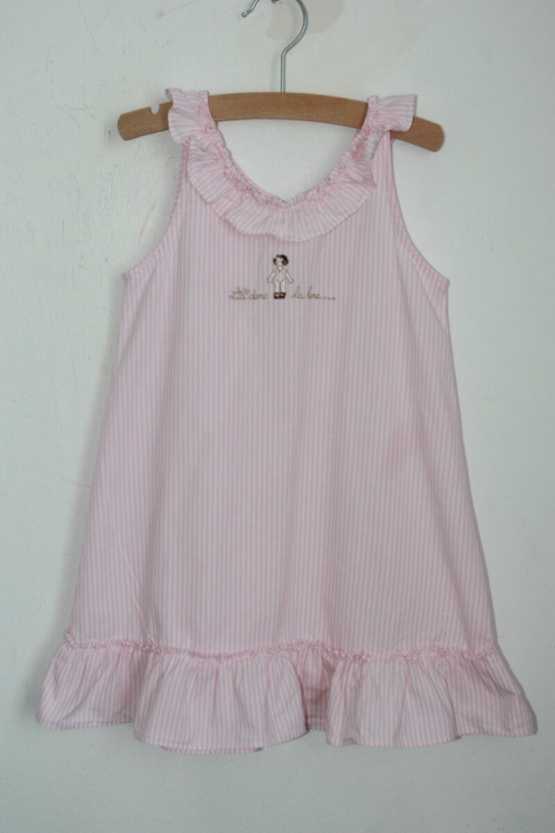 preloved katoenen roze met wit gestreept mouwloos nachthemd  in maat 92 van dis a la lune de revenir