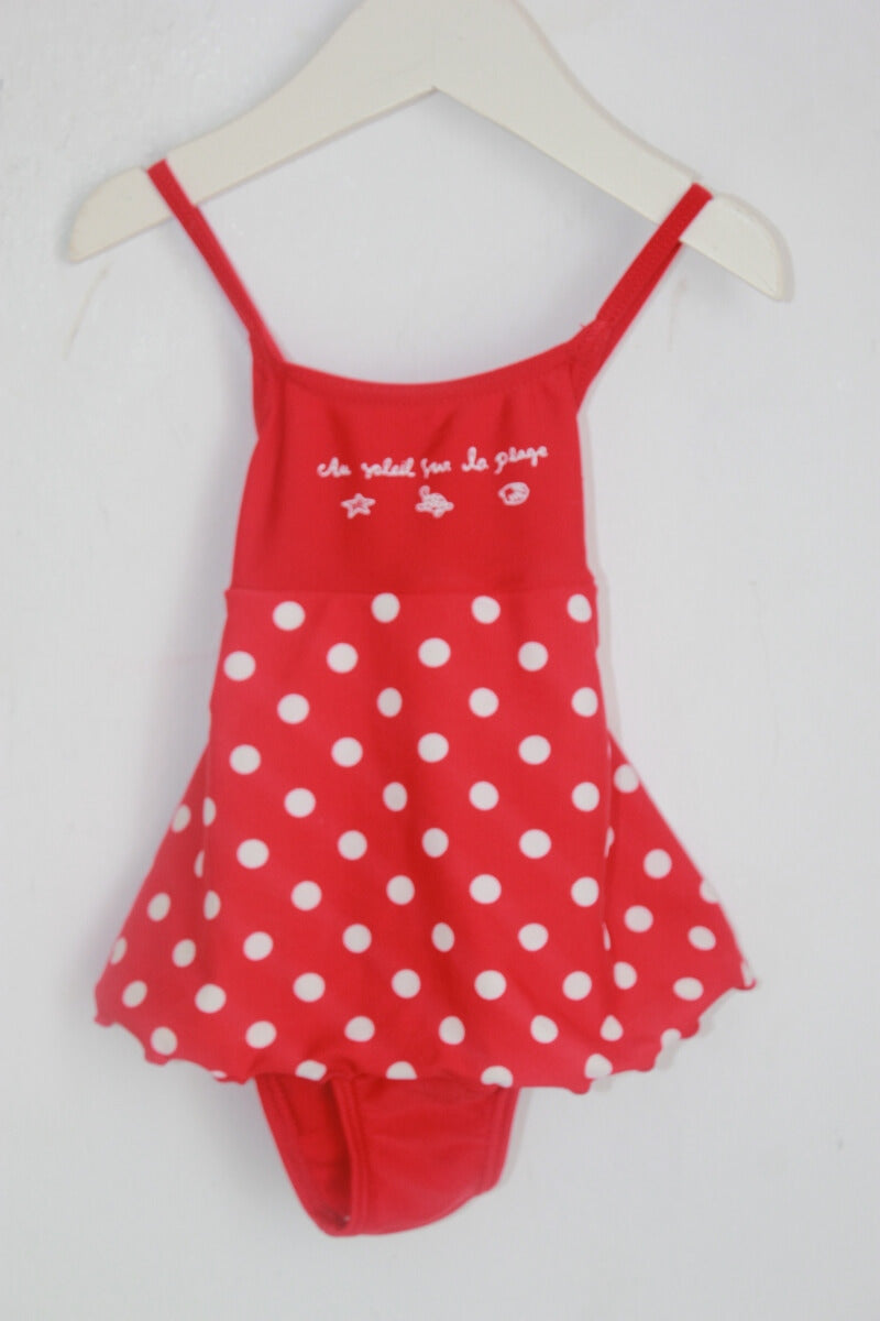 tweedehands rood badpak met witte stippen in maat 74-80 van H&M 